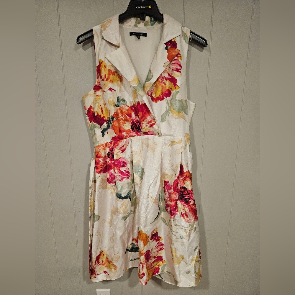 Wardrobe A Halter Sun Dress White Red Floral Womens Size 14 Sleeveless Belted